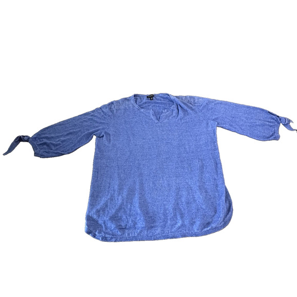 Talbots Knit Sweater Top 100% Linen Blue Tied 3/4 Sleeves Womens Sz M Minimalist - Picture 3 of 9